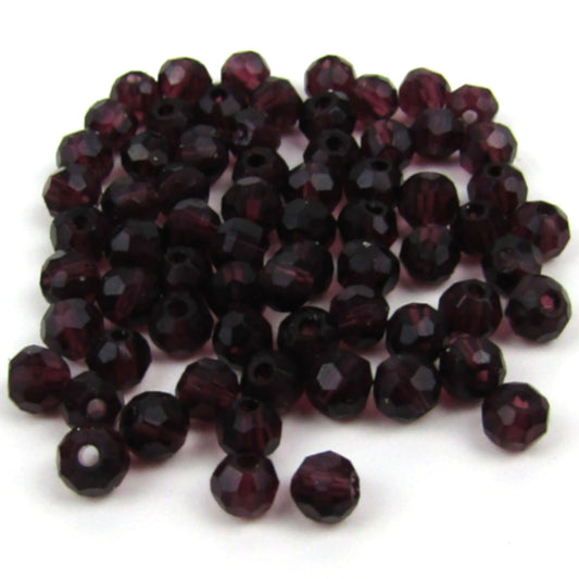 Dark Maroon Faceted Round Glass Beads 3mm