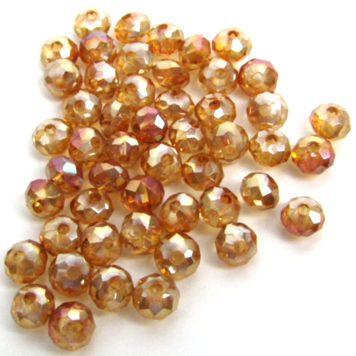 Honey Faceted Rondelle Glass Beads  with Aurora Borealis Finish 4 mm x 3 mm