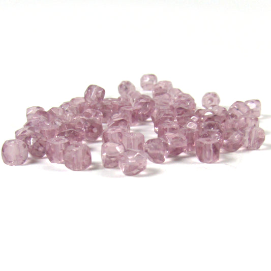 Light Rose Pink Faceted Glass Cube Beads 3 mm