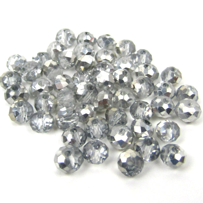 Clear Faceted Rondelle Glass Beads with a Metallic Finish 4 mm x 3 mm