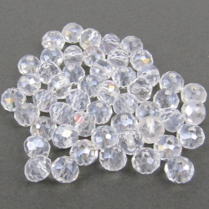 Clear Faceted Round Glass Beads with Aurora Borealis Finish 4mm