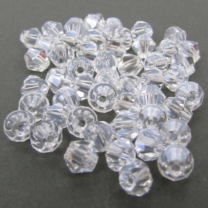 Clear Faceted Bicone Glass Beads with Aurora Borealis Finish 4 mm