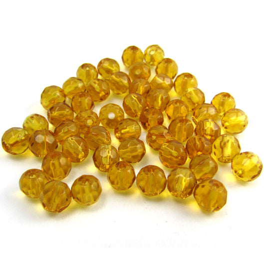 Honey Gold Faceted Round Glass Beads 4 mm