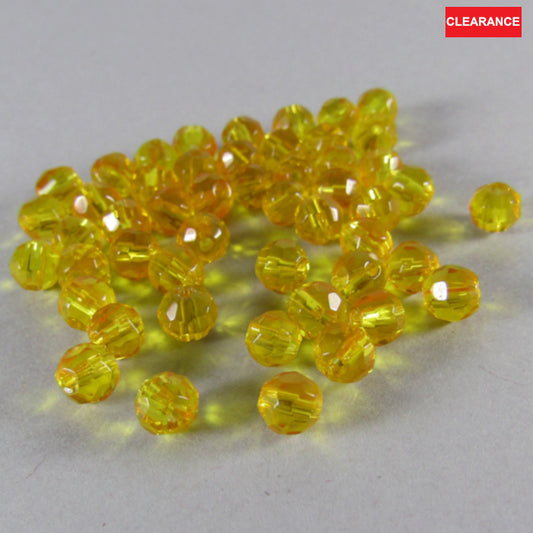 Yellow Gold Faceted Round Glass Beads 4 mm