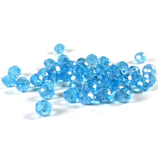 Aqua Blue Faceted Rondelle Glass Beads 4 mm x 3 mm