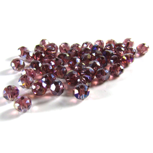 Light Cherry Cola Faceted Rondelle Glass Beads with Aurora Borealis Finish 4 mm x 3 mm