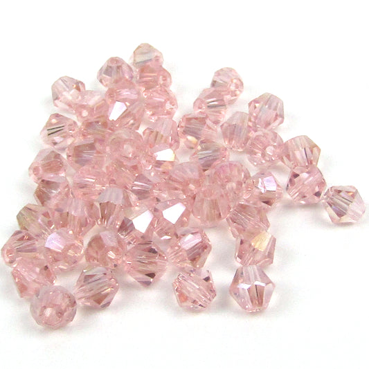 Pastel Rose Pink Faceted Round Glass Beads with Aurora Borealis Finish 4mm