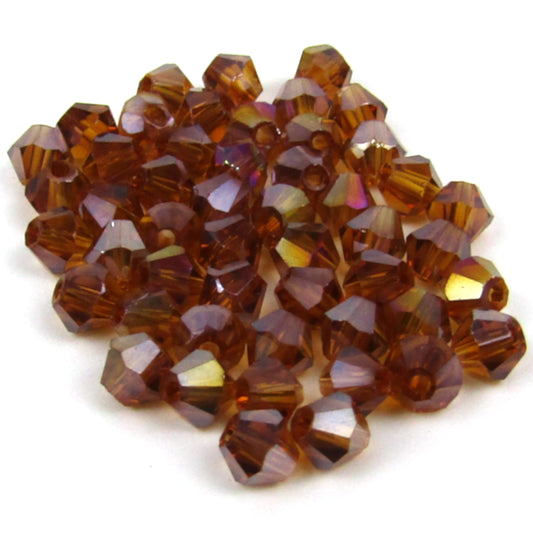 Rootbeer Faceted Bicone Glass Beads with Aurora Borealis Finish 4mm