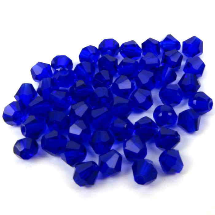 Royal Blue Faceted Bicone Glass Beads 4mm