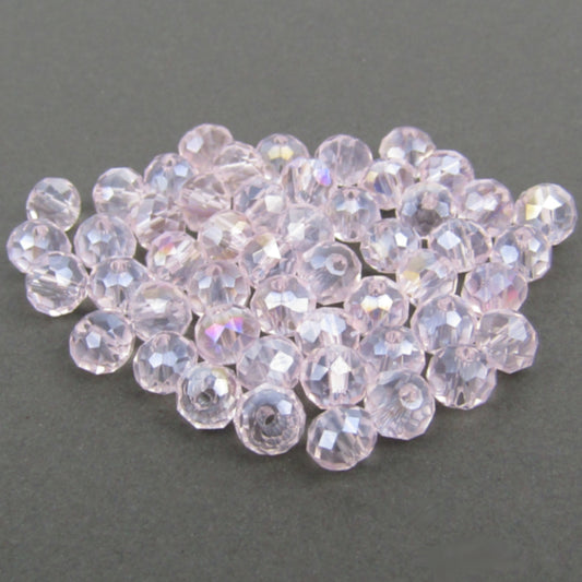 Pale Baby Pink Faceted Round Glass Beads with Aurora Borealis Finish 4 mm