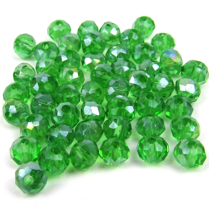 Green Faceted Round Glass Beads with Aurora Borealis Finish 4mm