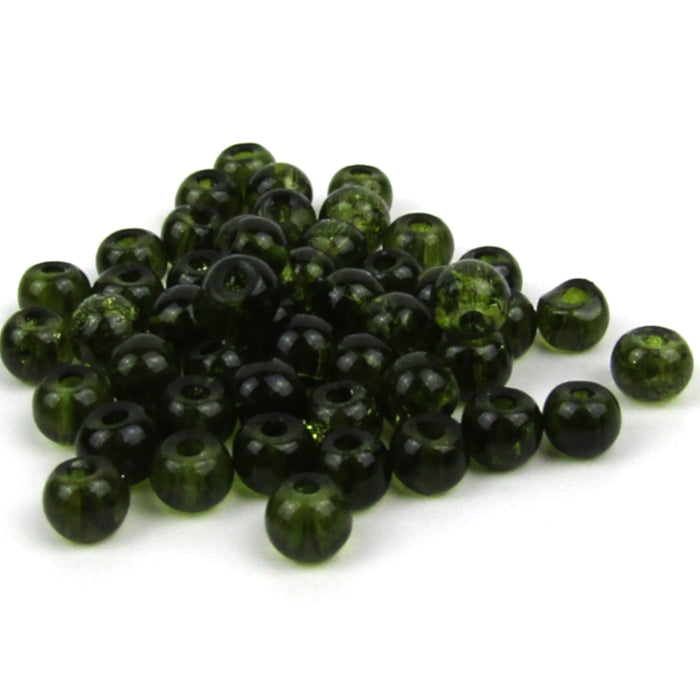 Dark Olive Green Round Crackle Glass Beads 4mm