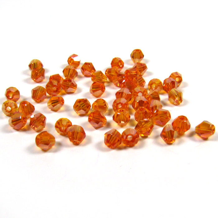 Orange Faceted Bicone Glass Beads with Aurora Borealis Finish 4 mm