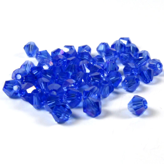 Deep Blue Faceted Bicone Glass Beads with  Aurora Borealis Finish 4 mm