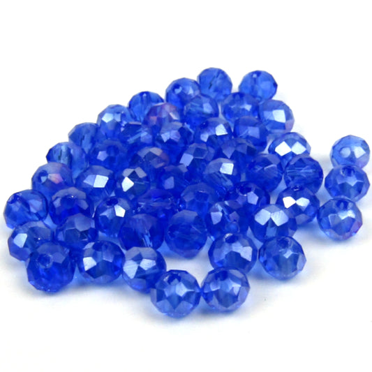 Blue Faceted Round Glass Beads with Aurora Borealis Finish 4mm