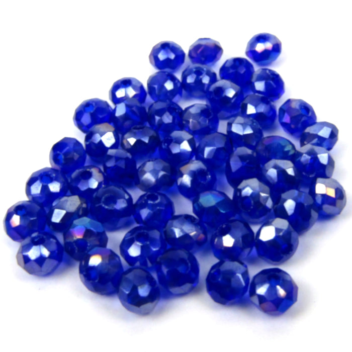 Royal Blue Faceted Rondelle Glass Beads with Aurora Borealis Finish 4 mm x 3 mm