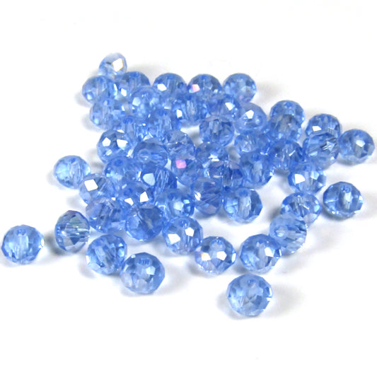 Light Blue Faceted Rondelle Glass Beads with Aurora Borealis Finish 4 mm x 3 mm