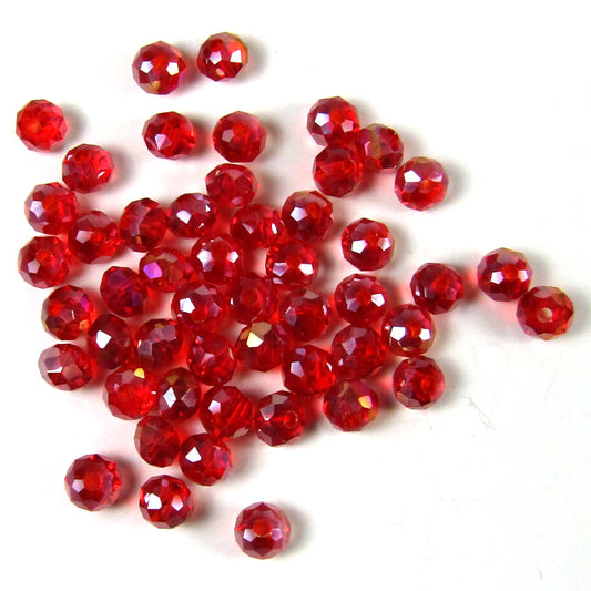 Red Faceted Rondelle Glass Beads with Aurora Borealis Finish 4 mm x 3 mm