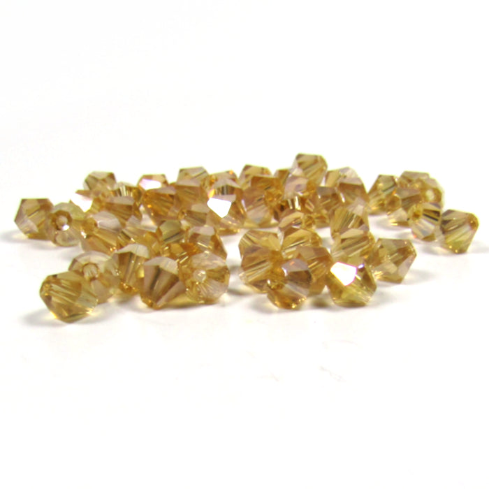 Old Gold Faceted Bicone Glass Beads with Aurora Borealis Finish 4 mm