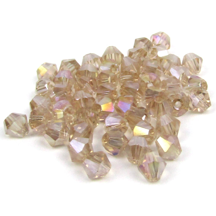 Light Mocha Beige Faceted Bicone Glass Beads with Aurora Borealis Finish 4mm