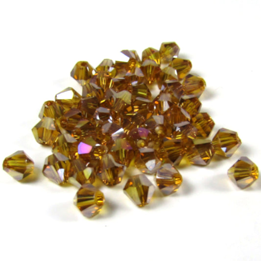 Honey Faceted Bicone Glass Beads  with Aurora Borealis Finish 4 mm