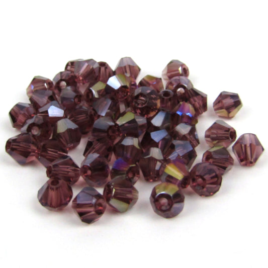 Cherry Cola Faceted Bicone Glass Beads with Aurora Borealis Finish 4mm