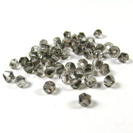 Gray Faceted Bicone Glass Beads with Aurora Borealis Finish 4 mm