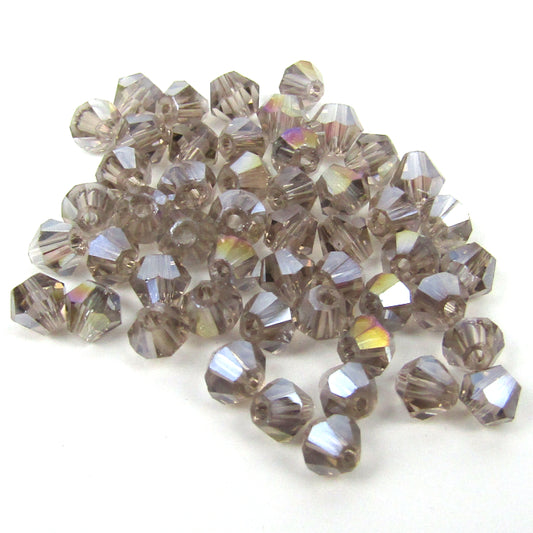 Smokey Quartz Faceted Bicone Glass Beads with Aurora Borealis Finish 4 mm