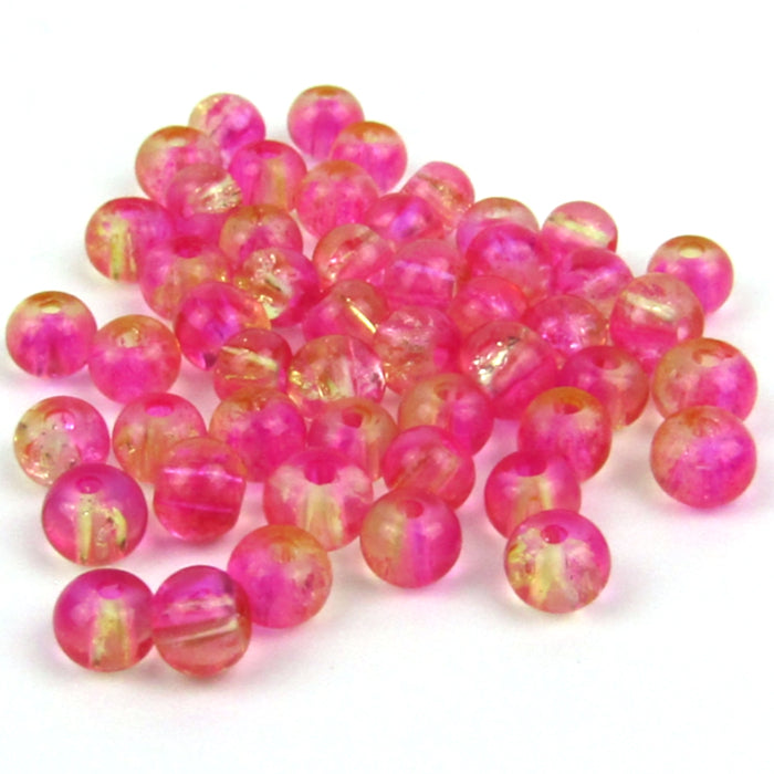 Pink and Yellow Round Glass Beads 4mm