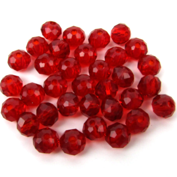 Red Faceted Rondelle Glass Beads 6mm x 4mm