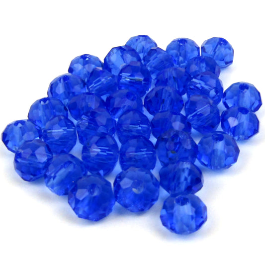 Blue Faceted Rondelle Glass Beads 6mm x 4mm