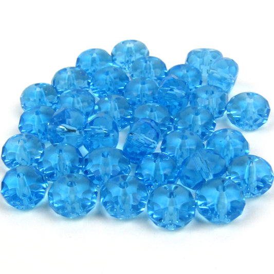 Blue Faceted Rondelle Glass Beads 6mm x 4mm