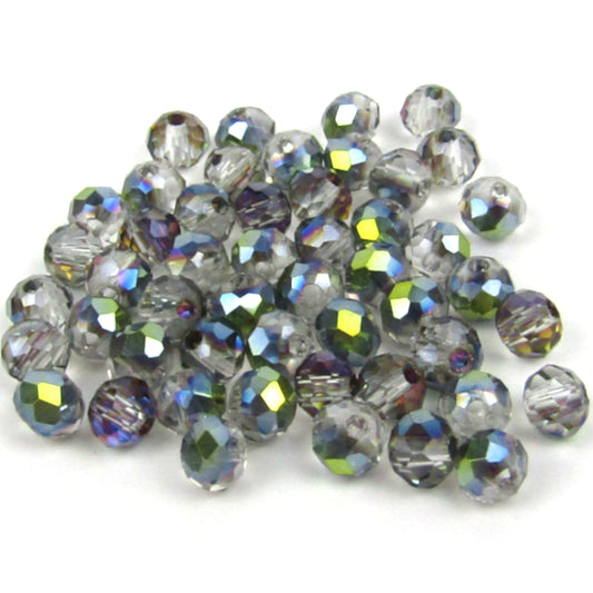 Clear Faceted Round Glass Beads with Aurora Borealis Finish 4mm