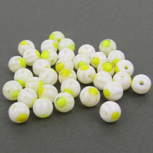 White and Yellow/Green Millefiori Glass Beads 4mm