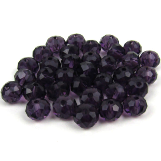 Purple Faceted Rondelle Glass Beads 6mm x 5mm