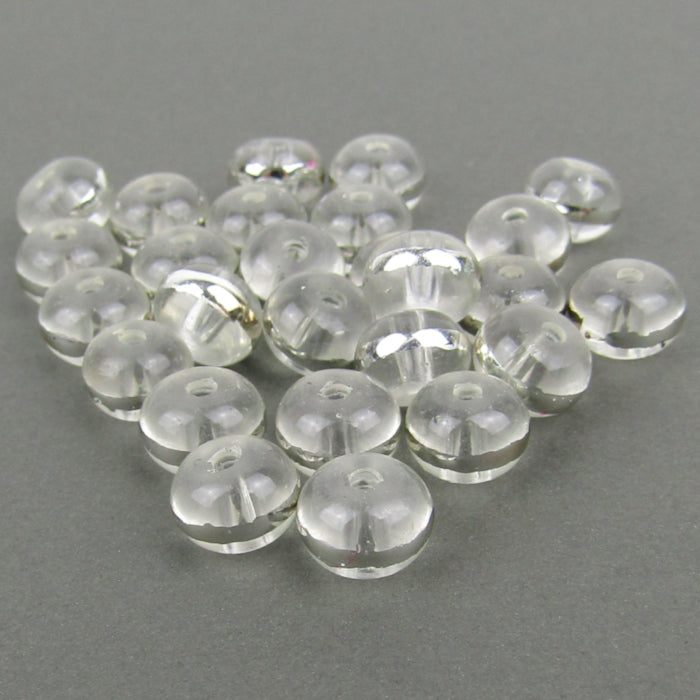 Clear and Silver Rondelle Glass Beads 8mm x 5mm