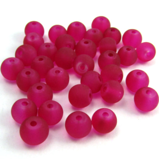 Fushia Round Frosted Glass Beads 6 mm