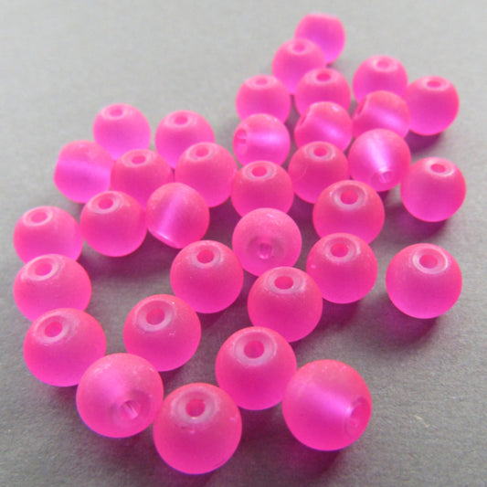 Highlighter Pink Round Frosted Glass Beads 6 mm