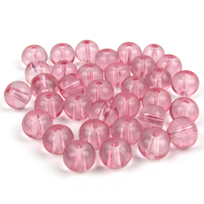 Pink Round Glass Beads 7mm  x 6mm