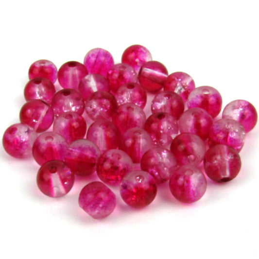 Dark Pink Crackle Glass Beads 6mm