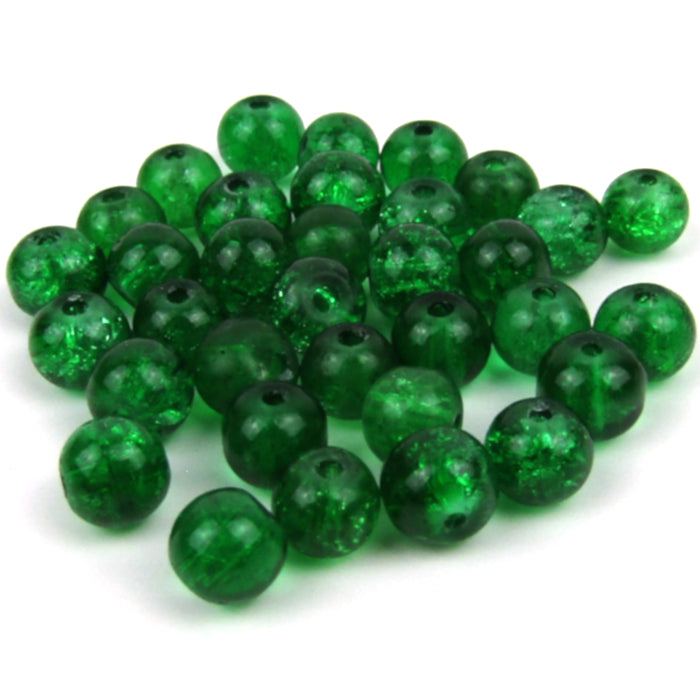 Dark Green Crackle Glass Beads 6mm