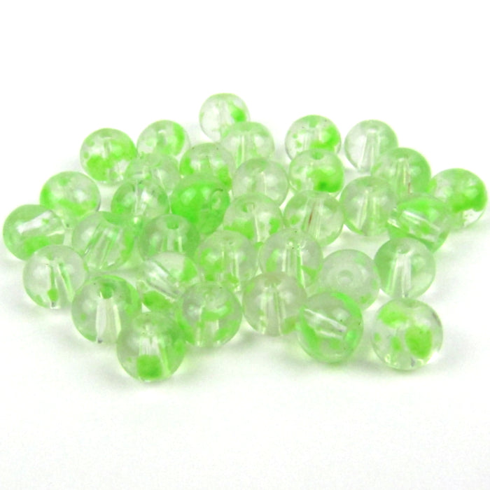 Green Round Glass Splatter Beads 6mm