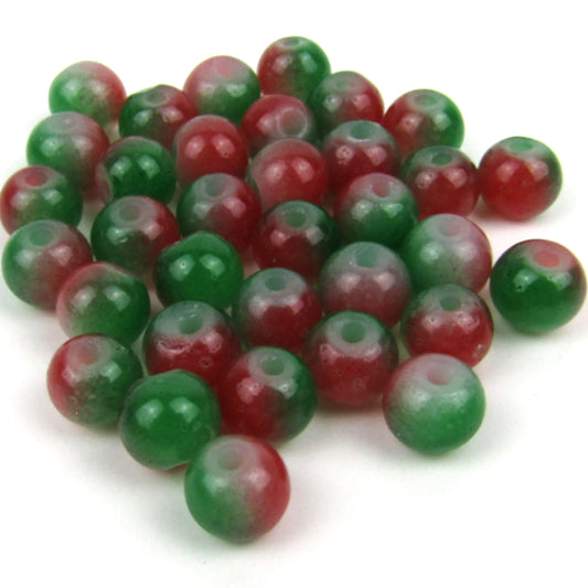 Red and Green Round Glass Beads 6mm