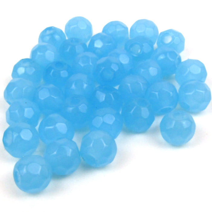 Opaque Pastel Blue Faceted Round Glass Beads 6mm