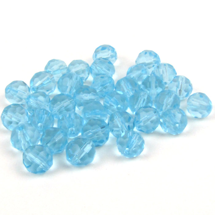 Powder Blue Faceted Round Glass Beads 6mm