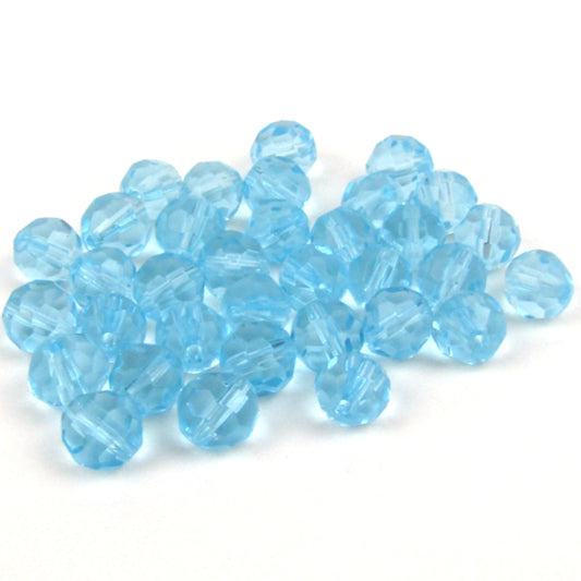 Powder Blue Faceted Round Glass Beads 6mm