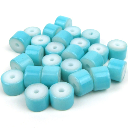 Blue Glass Tube Beads 8mm x 6mm