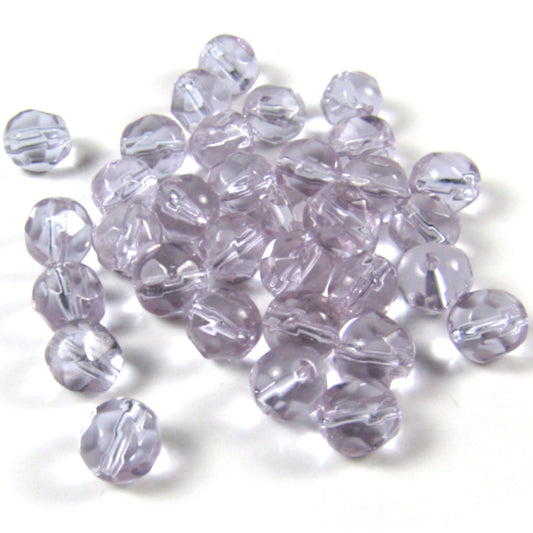 Light Purple Faceted Round Glass Beads 6 mm