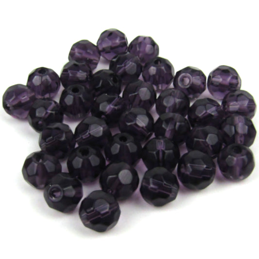 Purple Faceted Round Glass Beads 6mm