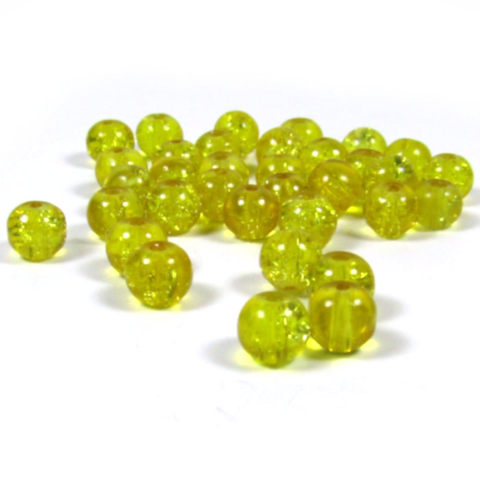 Yellow Crackle Glass Beads 6 mm